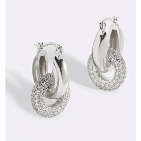 Retail $90 Mint & Lilly Sterling Silver over brass Pave locking Hoop Earrings - Picture 1 of 2